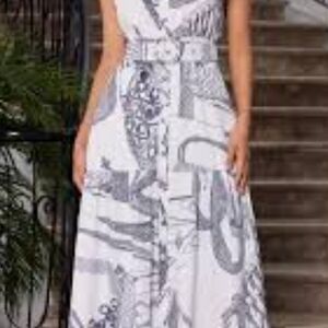 Elegant White and Gray Women's Dress